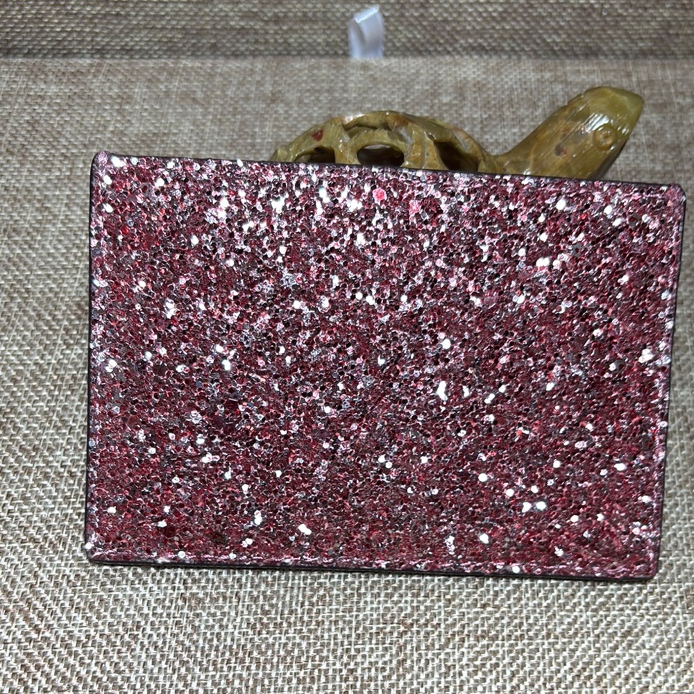 Kate Spade Card Holder Blush Leather w Glitter Back 4 3/8Lx3”H Pink Interior - Picture 6 of 17